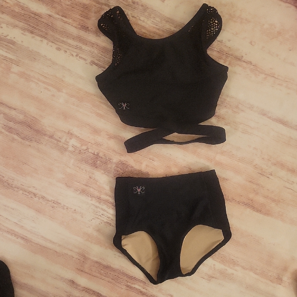 Black Two-Piece Swimsuit with Lace Detail